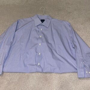 David Donahue men’s Purple Blue plaid button down shirt size 18.5   RN 110577